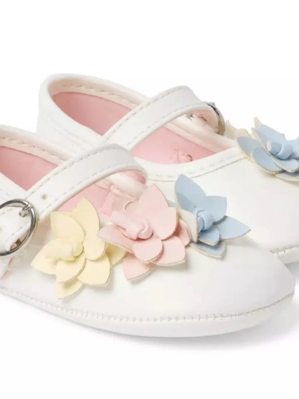 Janie and Jack White Mary Jane Shoes with Pastel Yellow, Pink & Blue Flowers